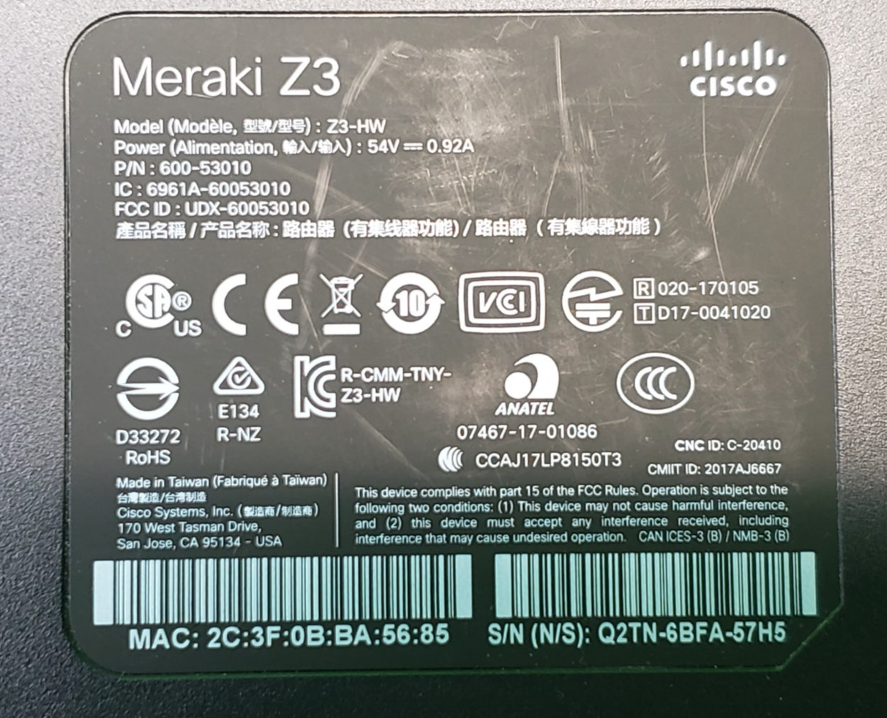 Cisco Meraki Z3-HW Cloud Managed Teleworker Gateway Firewall VPN