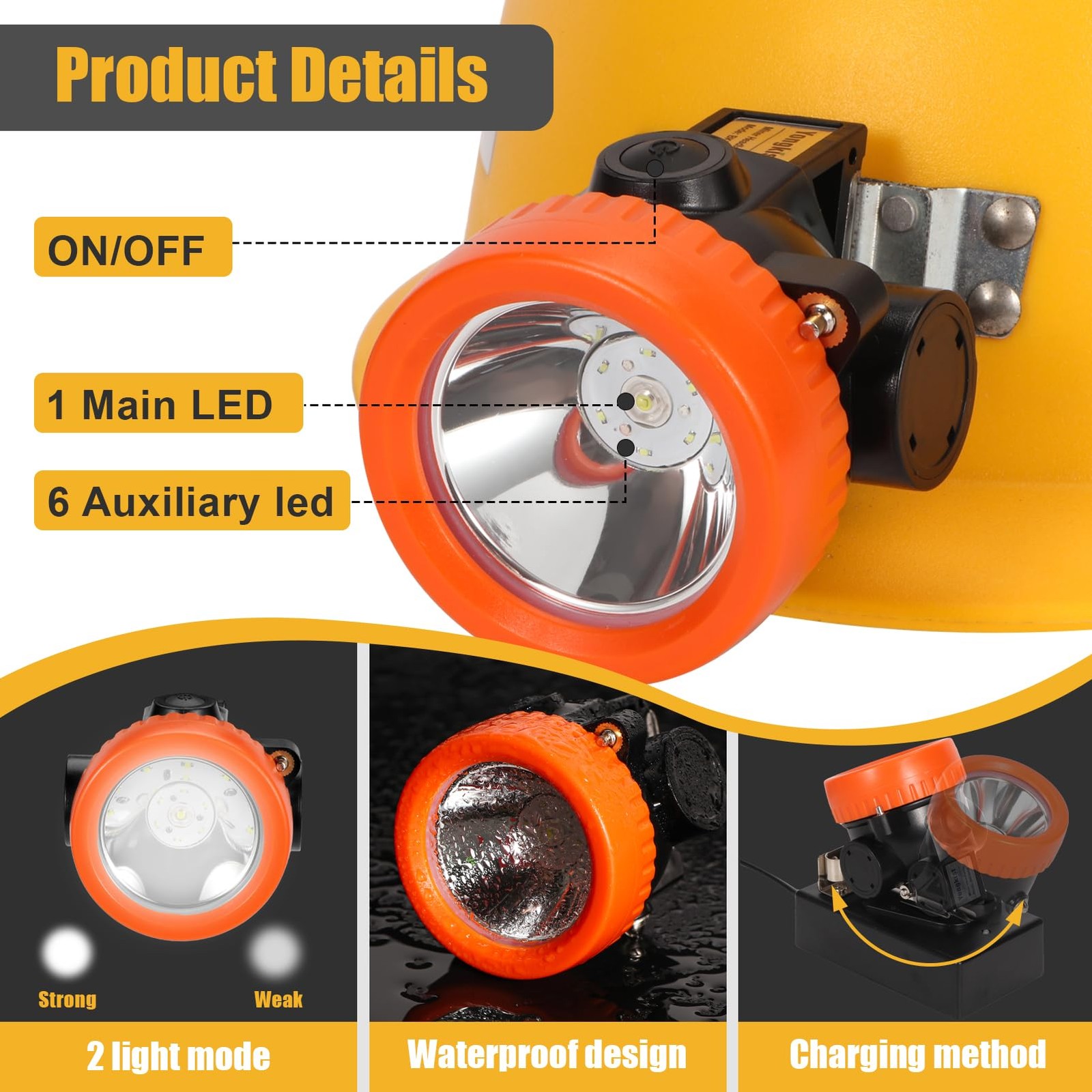 Yongkist Rechargeable Mining Headlamp with 7 LEDs, Explosion-Proof Cap Light ...