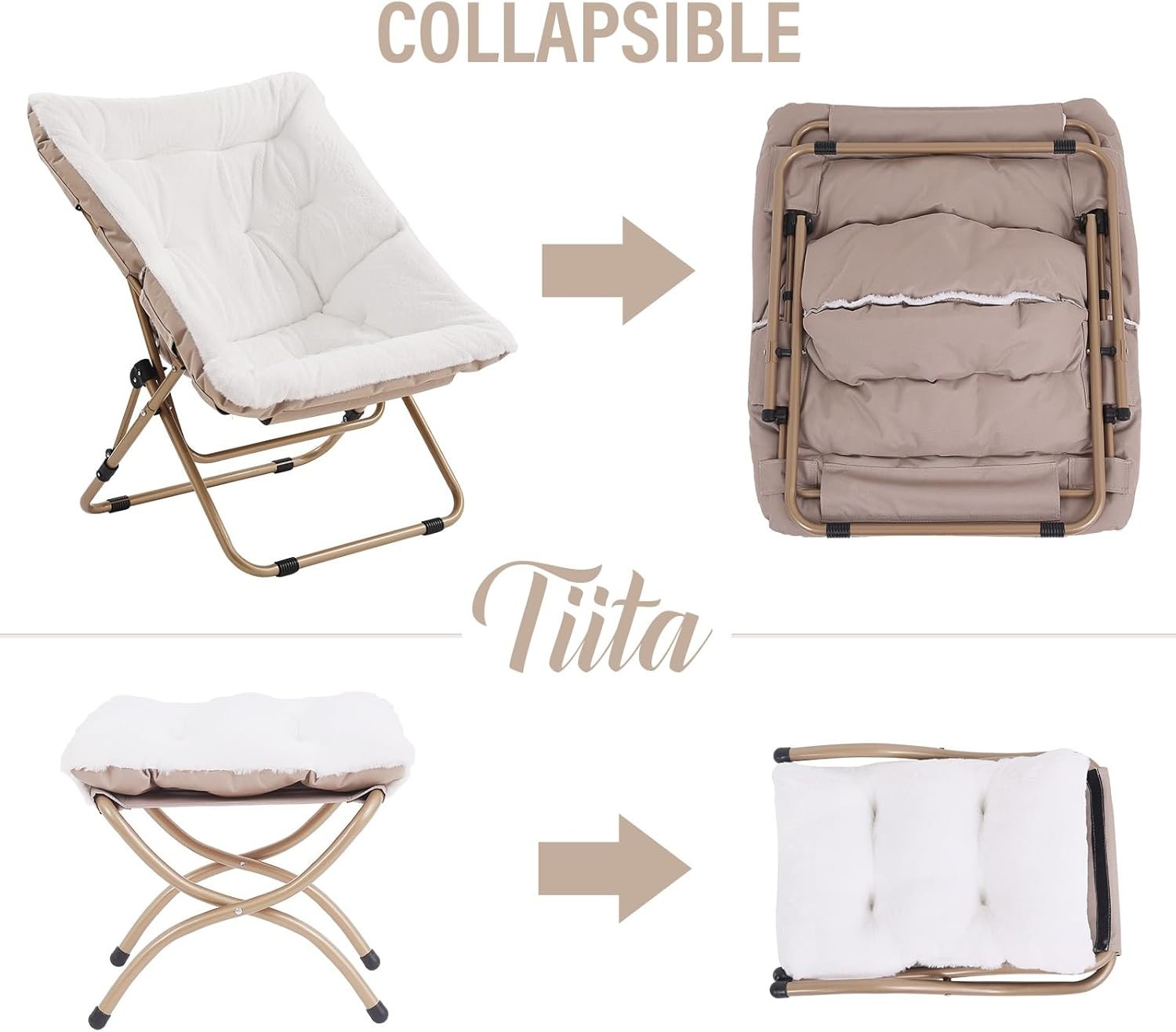 Oversized Faux Fur Moon Chair & Ottoman - Elegant Folding Accent for Living Room