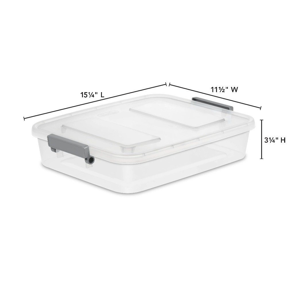 Modular Small Storage Bin 6.2 Quart Latching Clear Plastic Container with Write