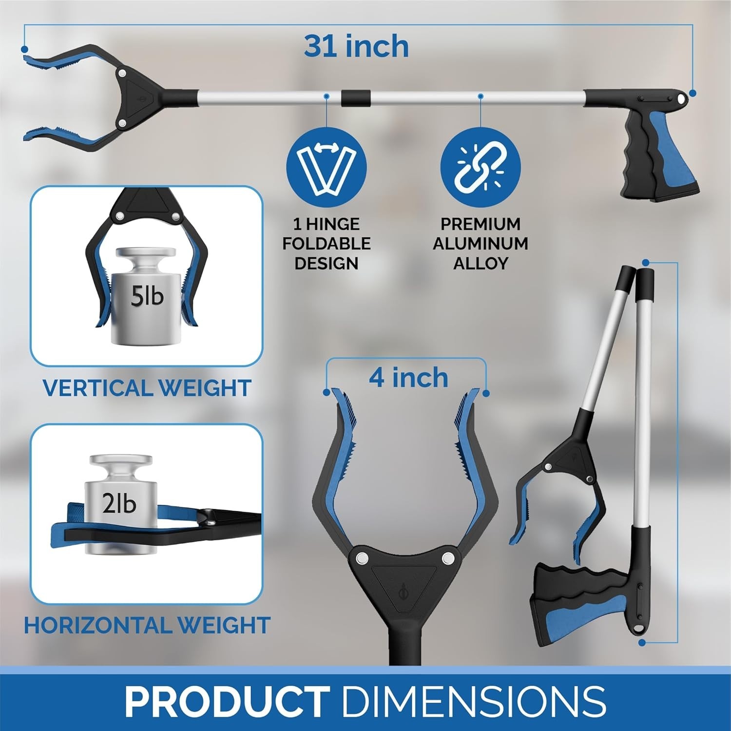 Foldable Grabber Reacher Tool 32” - Lightweight & Ergonomic Design for Elderly