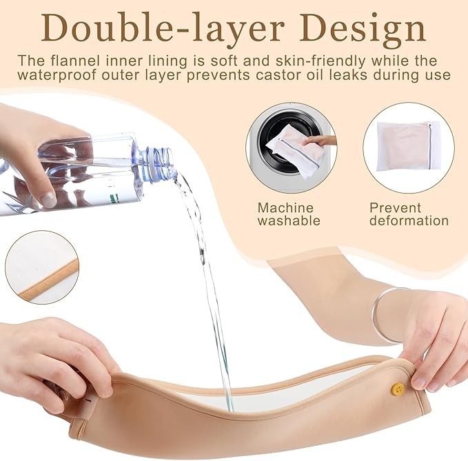 Castor Oil Pack Wrap Kit w/ Adjustable Elastic Strap Reusable 7 Pcs Nude