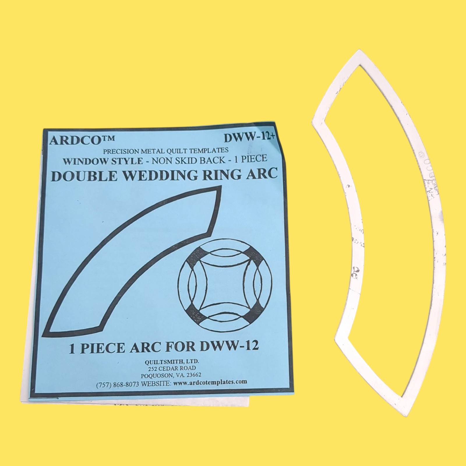 Ardco Precision Metal Non-Skid Quilt Templates Double Wedding Ring Arc DWW-12+