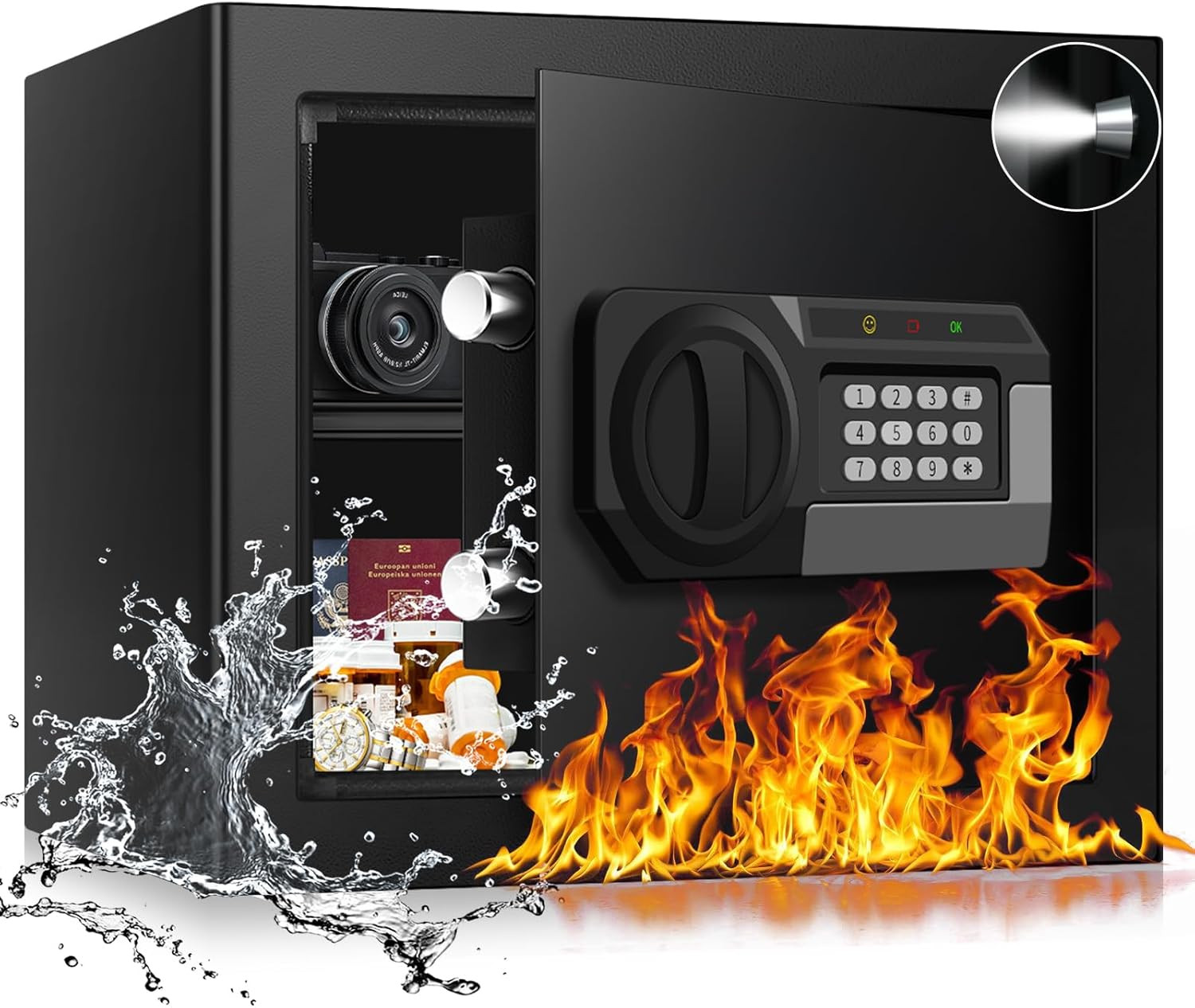 1.8 Cub Fire Proof Safe for Home Documents, Anti-Theft Digital Security Box with