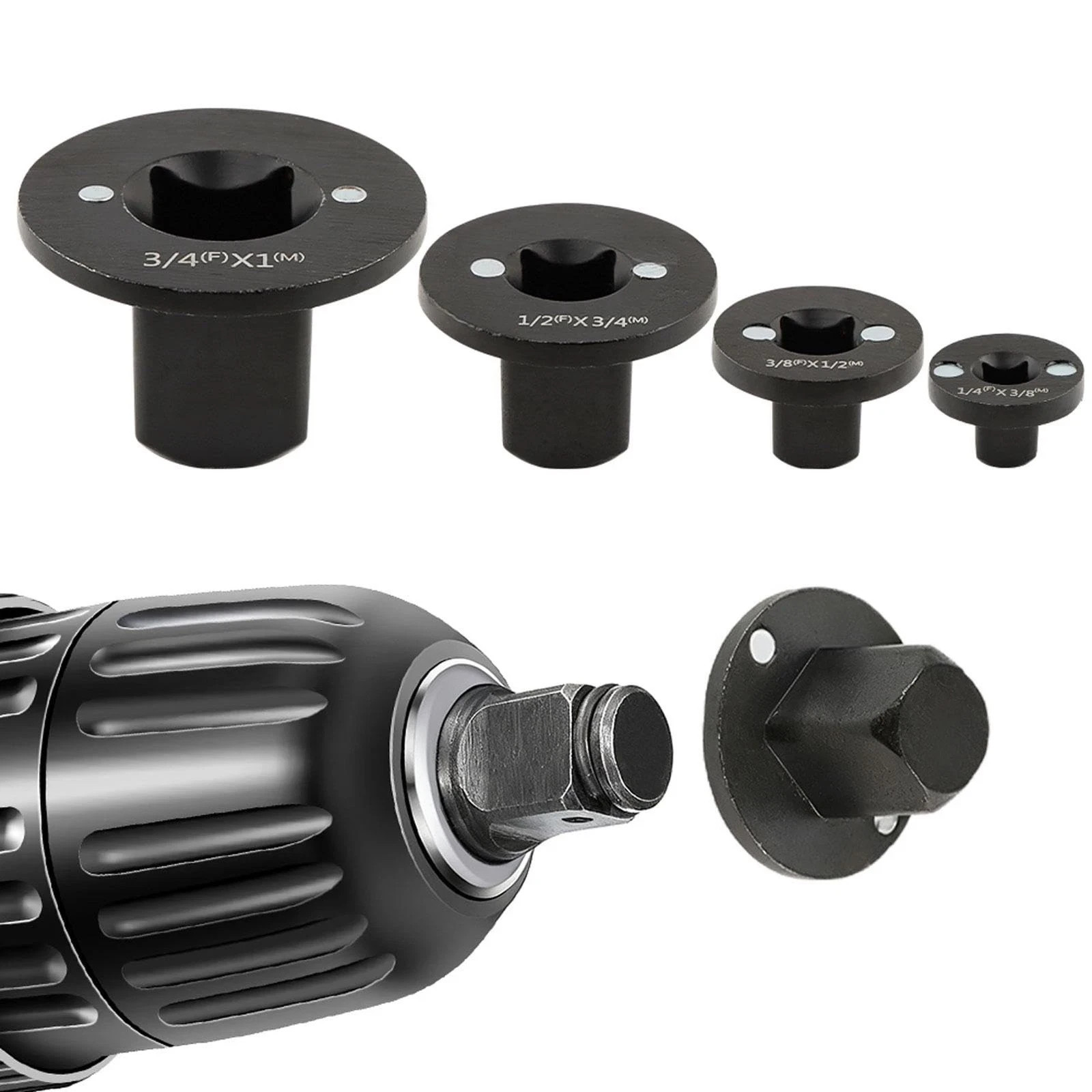 Low-Profile Impact Socket Adapter Set, 4pcs CR-MO Steel Heavy-Duty Black