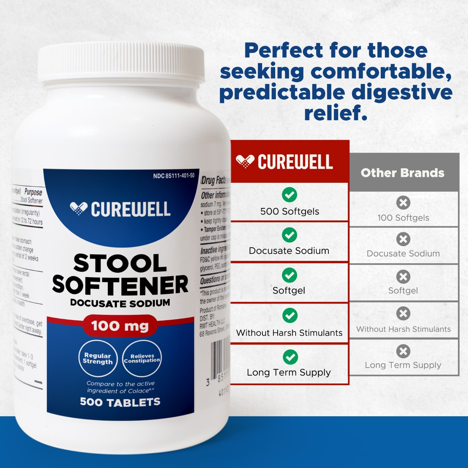 CUREWELL Stool Softener Docusate Sodium 100mg Softgels (500 Count)