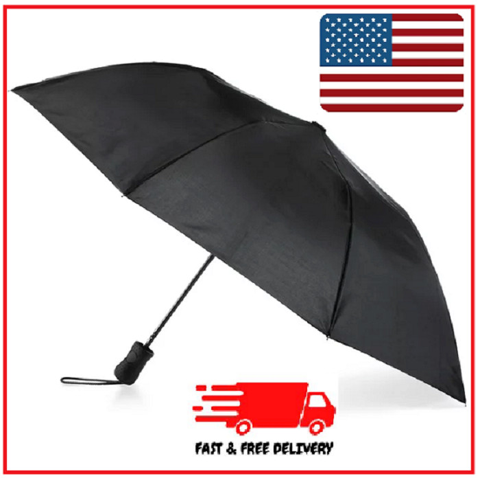 Totes Auto Open Umbrella with NeverWet, Ergonomic black rubber handle for Grip