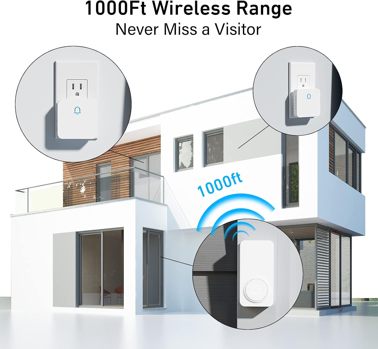 Wireless Doorbell 2 Buttons - Hassle-Free Installation, 1000Ft Range, Adjustable