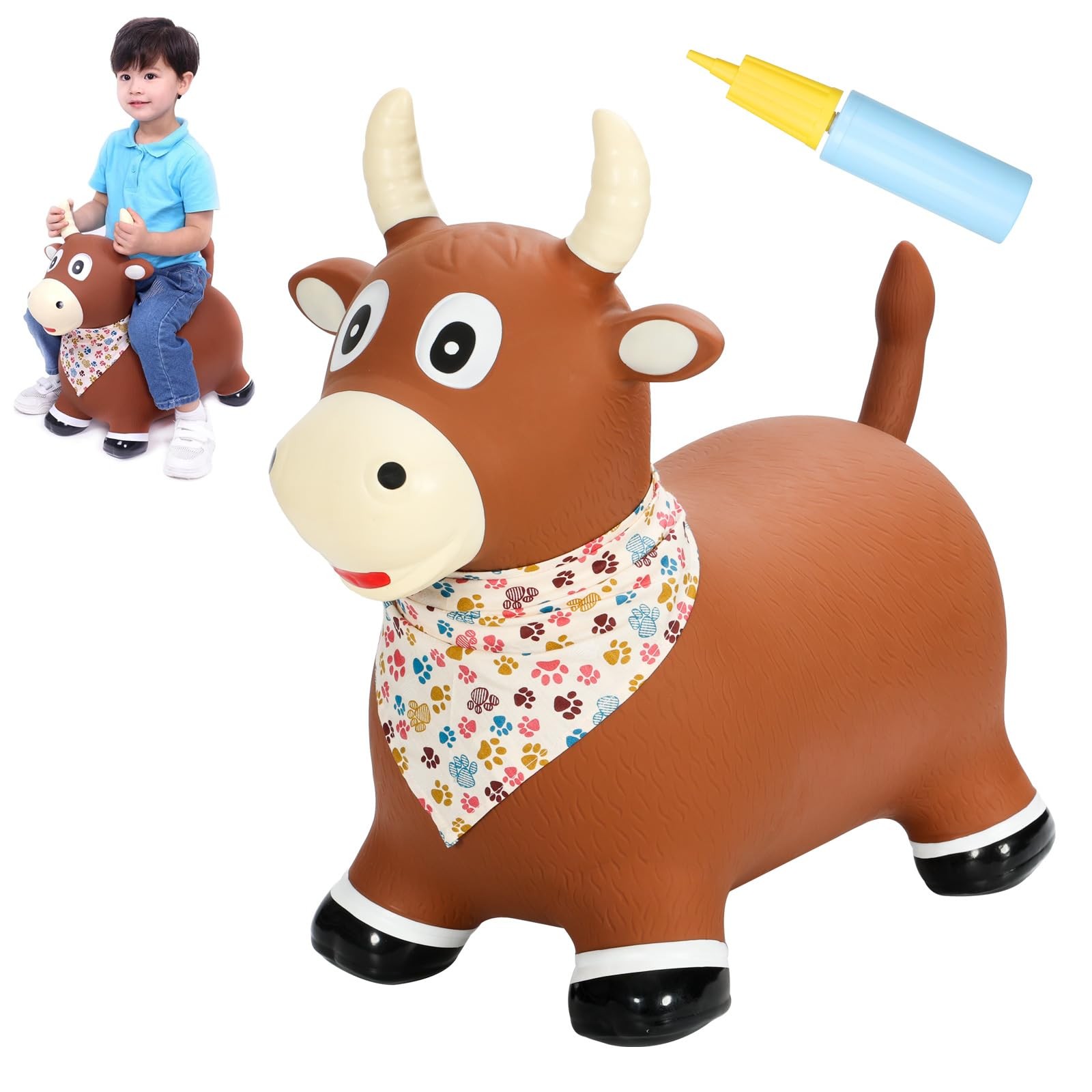 INPANY Bouncy Bull Farm Animal Hopping Toys for 1 2 Year Old Boy Gifts, Ride on