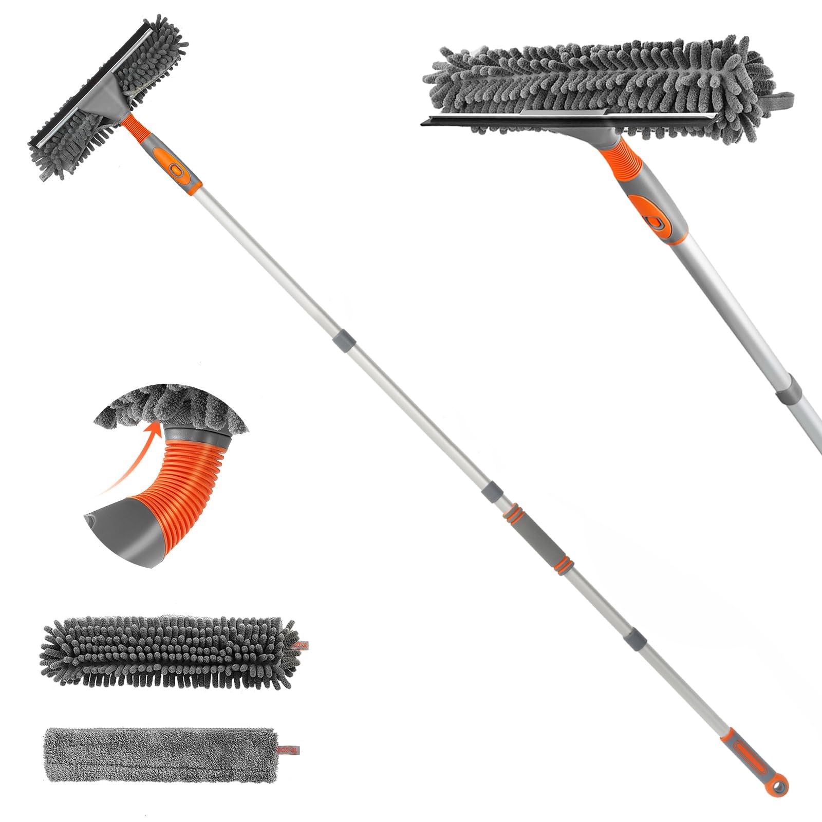 Eazer Window Squeegee Cleaner Tool, 2-in-1 Cleaning Kit 62in, Silver