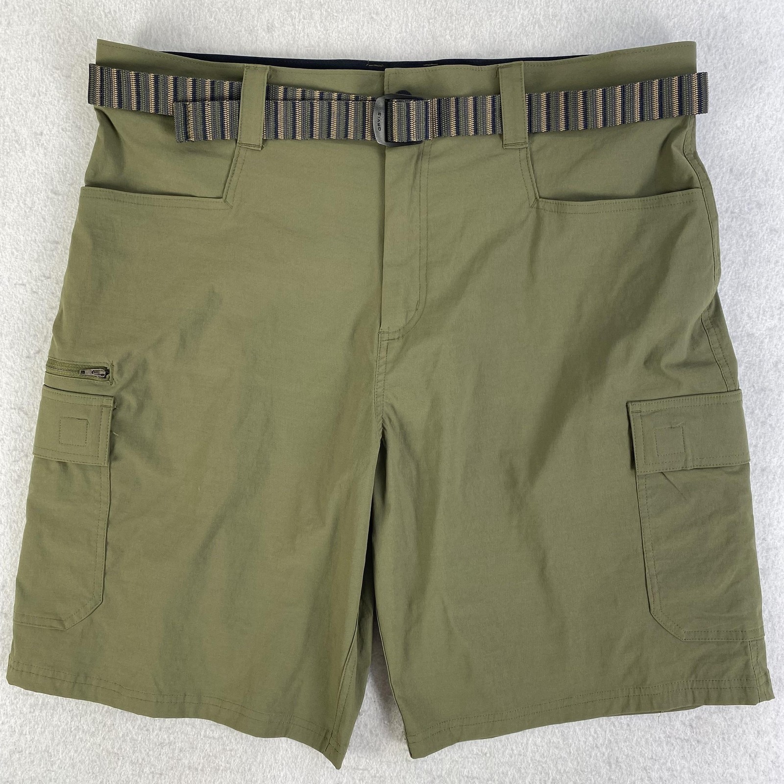 Orvis Tech Cargo Shorts Mens 32 Green Belted Stretch Nylon Hiking Outdoor Travel