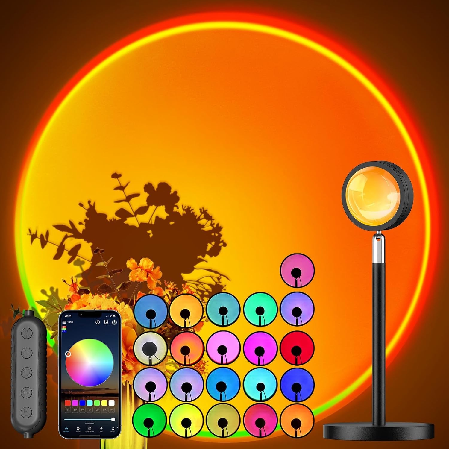 Sunset Projector Lamp, App and Button Control, Multi-Colour Changing Projection