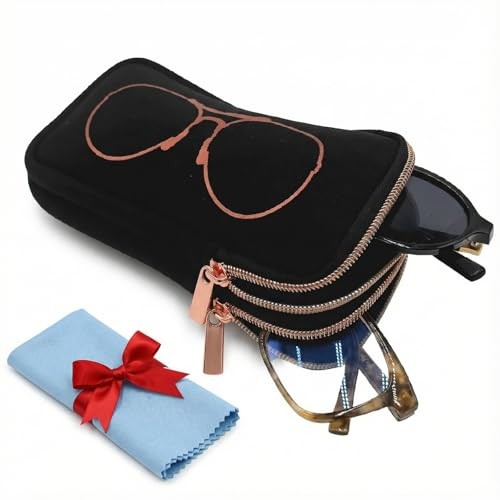 Double Glasses Case Neoprene Pouch Soft Eyeglass Sunglasses Cases With Black