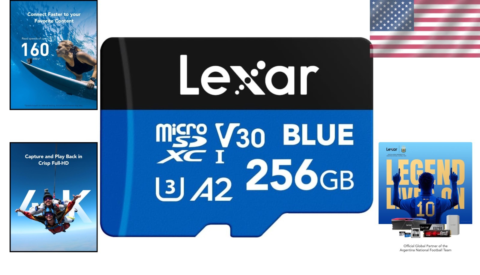 256GB Blue MicroSD Card with SD Adapter
