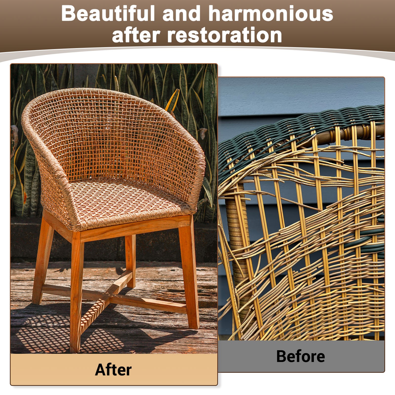 1-Pack Wicker Repair Kit, 5mm x 33ft/10m Plastic Flat Rattan [Brown]