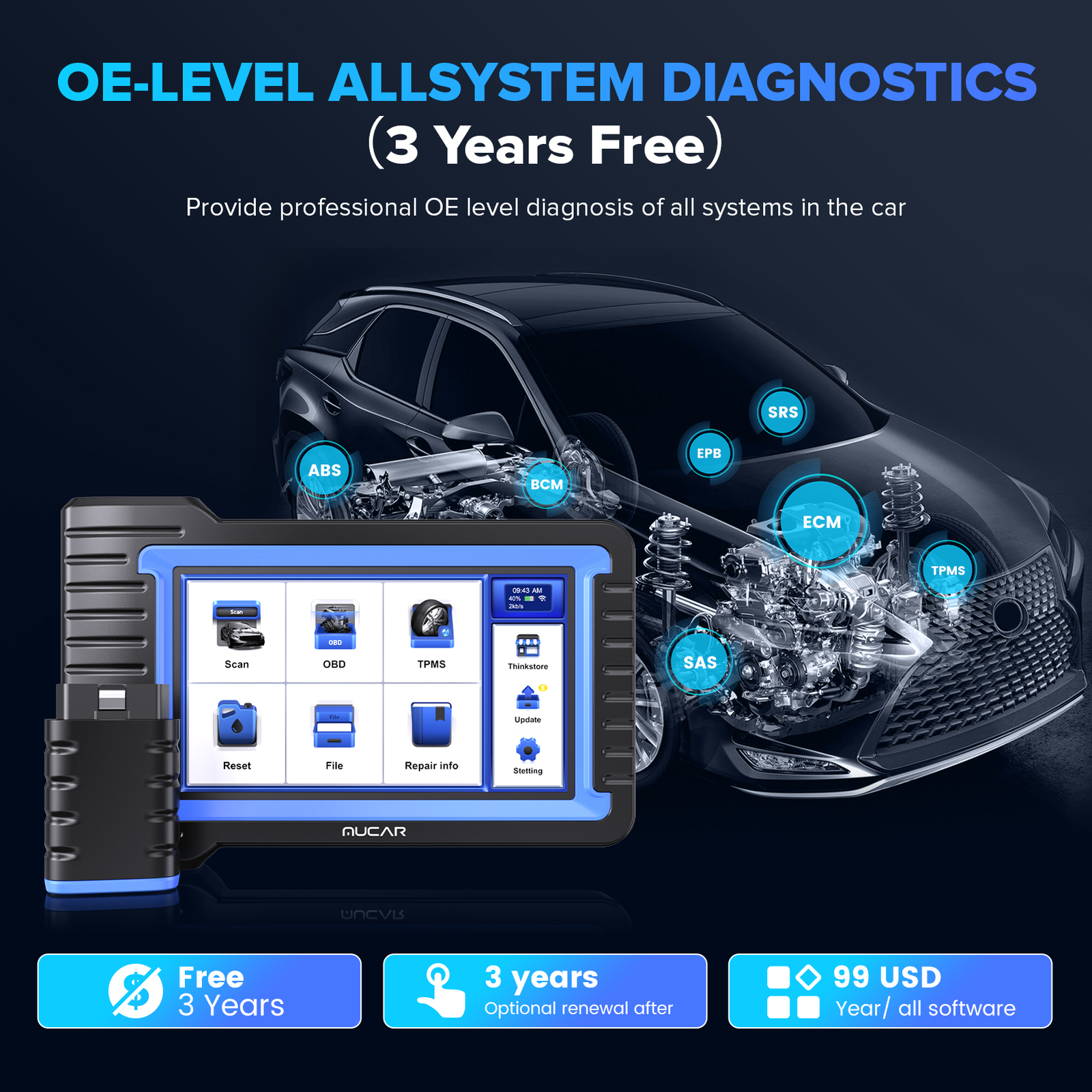 MUCAR VO7 S OBD2 Scanner Car Diagnostic Tool All System CANFD Coding Reader USA