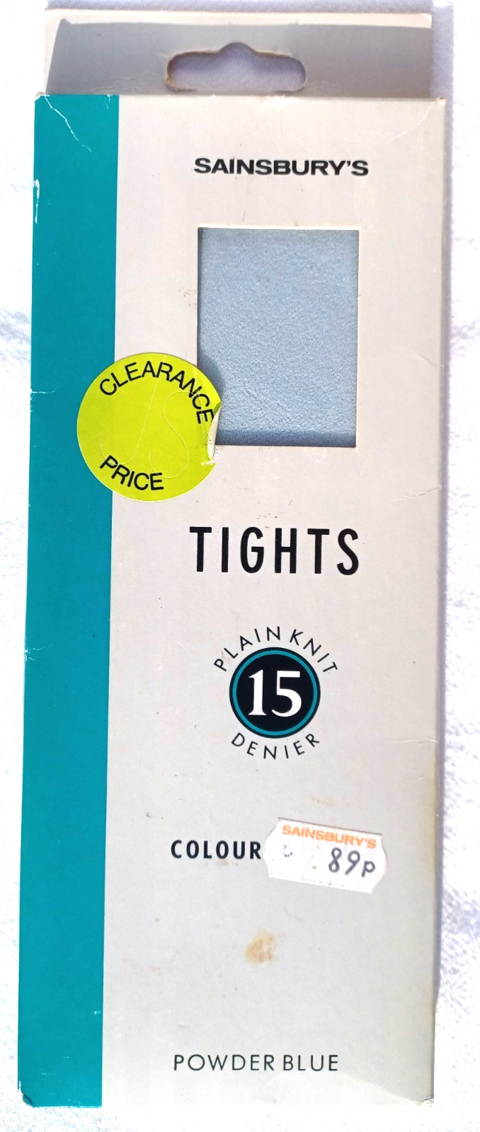 Sainsburys 90s Vintage 15 Denier Sheer Powder Blue Tights with a Gusset 42" Hip