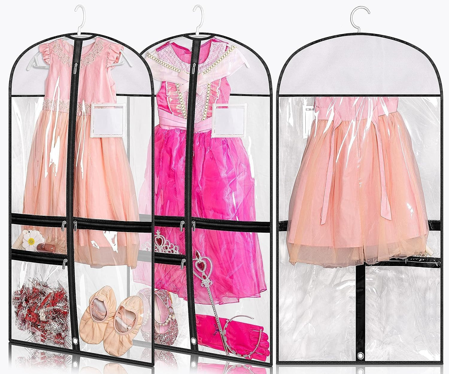 Clear Dance Costume Garment Bag for Dancers 3 Zippered Pockets Kids Embroiderabl