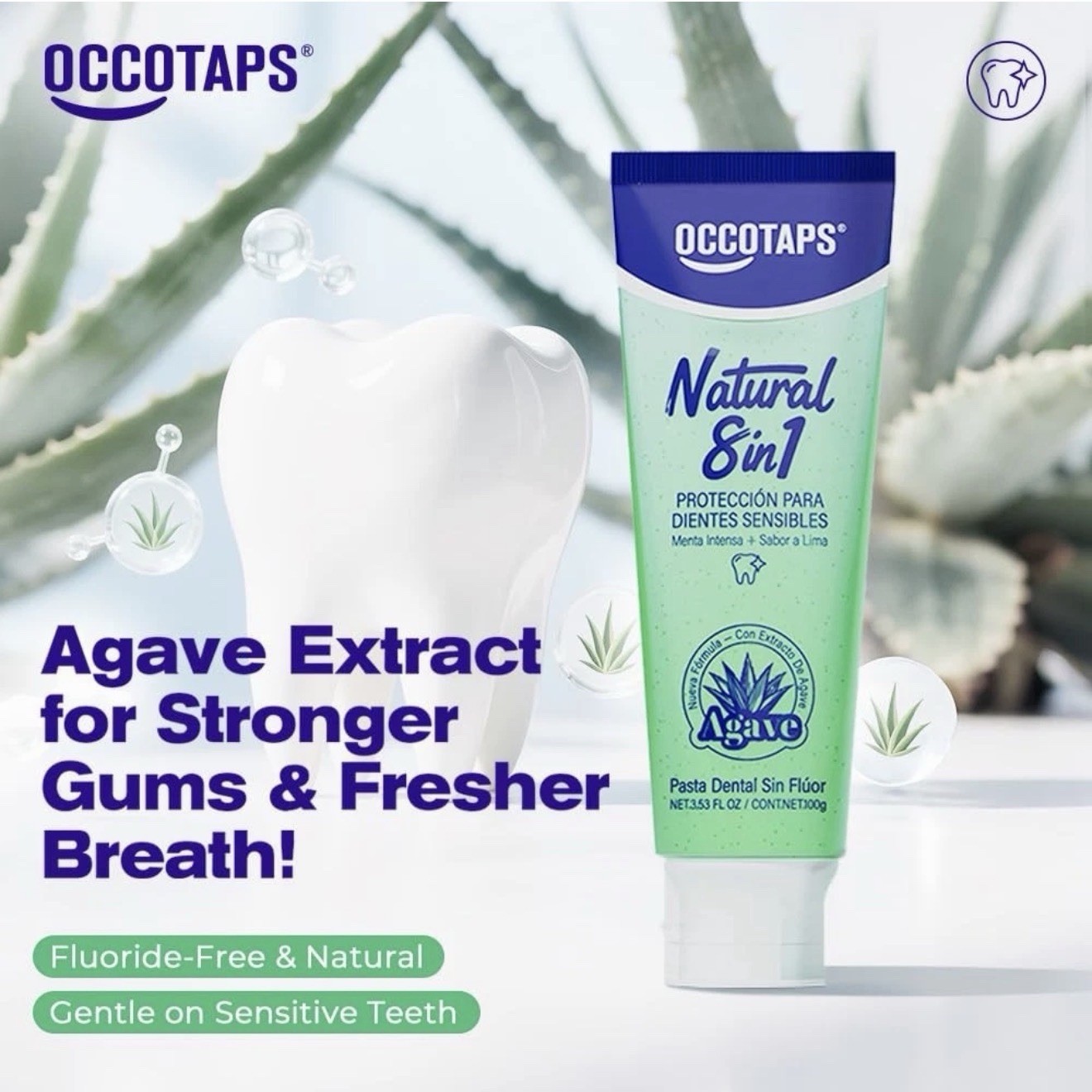 OCCOTAPS Agave Sensitive Toothpaste Fluoride-Free Whitening 2 Pack US Made