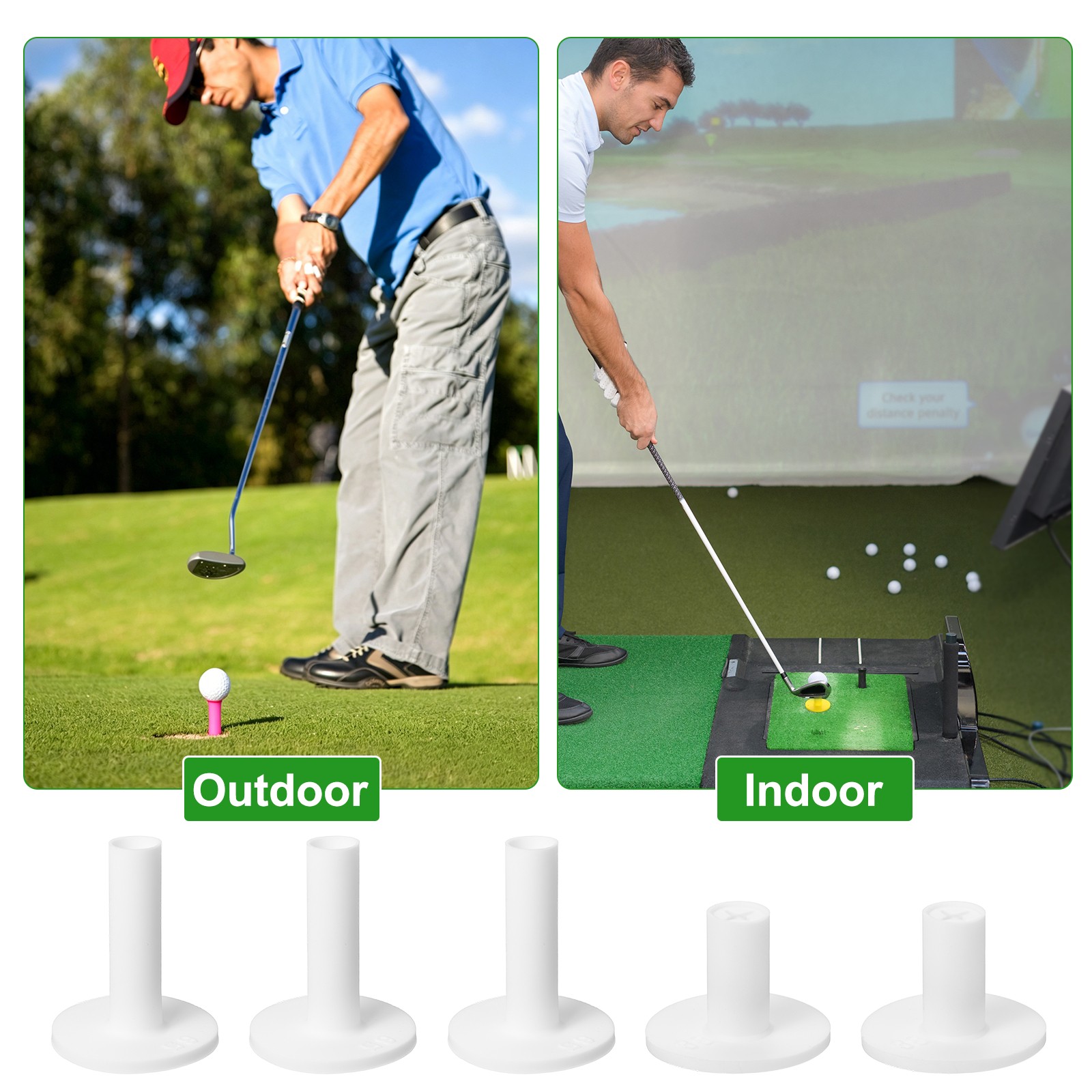 Driving Range Tee Holders Golf, 2 Pcs 1 1/2" & 3 Pcs 2 9/16" & Rubber & White