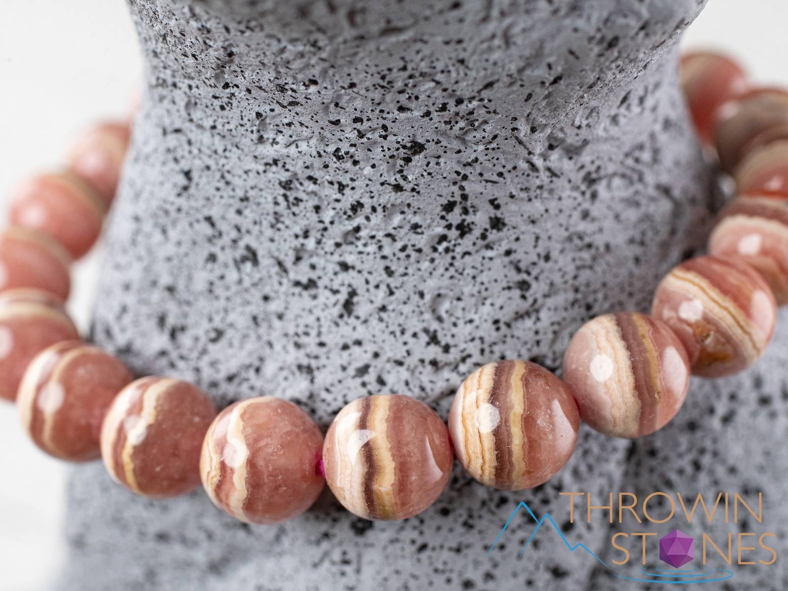 RHODOCHROSITE Crystal Bracelet - High Grade Banded - Beaded Jewelry, Gift, 38979