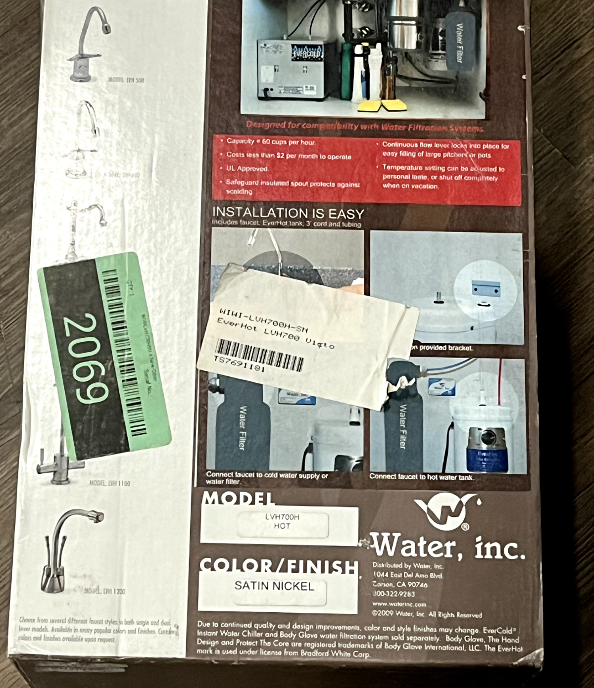 Water, Inc Instant Hot Water System Model LHV700H-SN Satin Ni Faucet #2069 L4