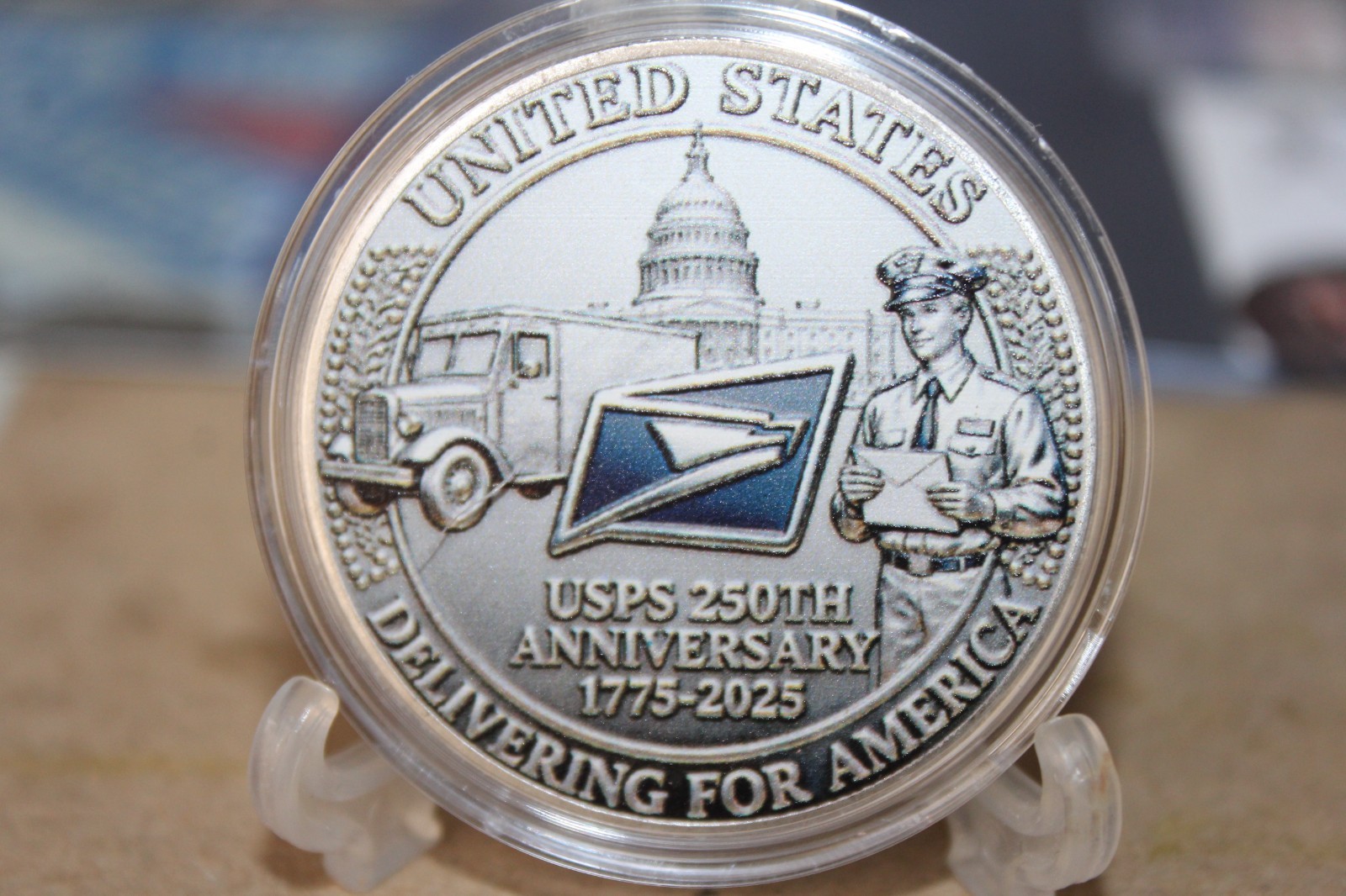 united states usps 350th anniversary 1775-2025 delivering for america coin