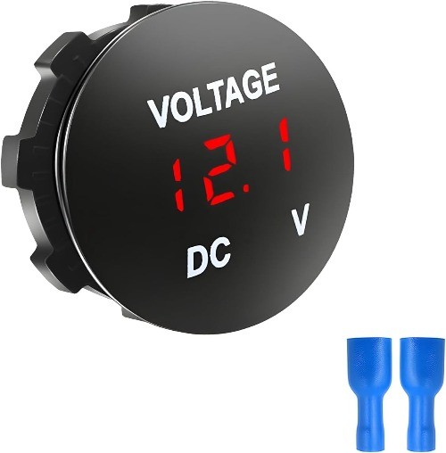 12V 24V Voltmeter Gauge, Mini Waterproof LED Digital Display Voltag Color: Red