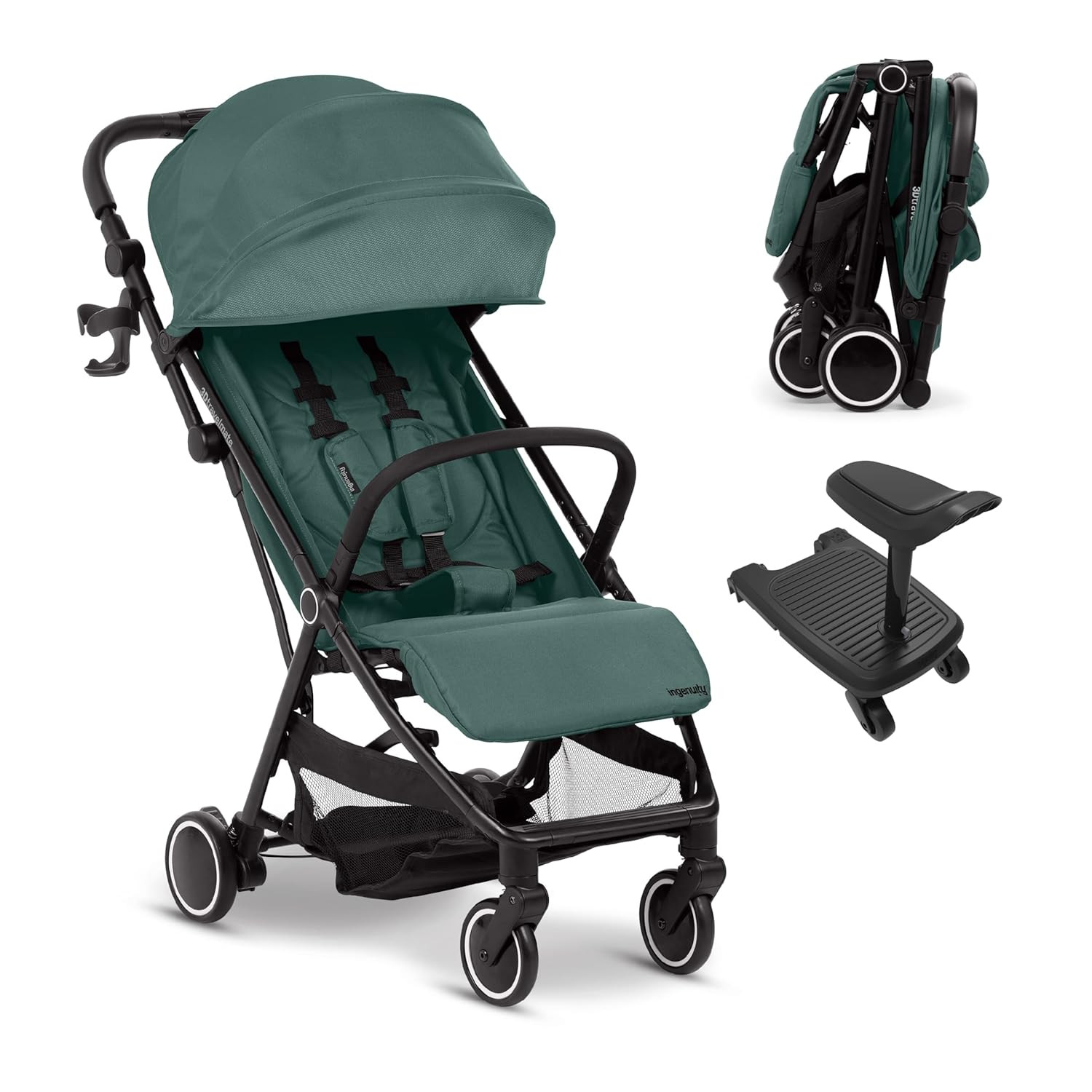 3D Travelmate Pro Lightweight Travel Stroller with Fold-Away Ride-On Board, Over
