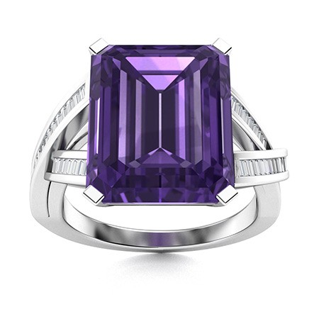 16x12mm Emerald Cut Amethyst Ring 925 Sterling Silver Baguette Cocktail Band
