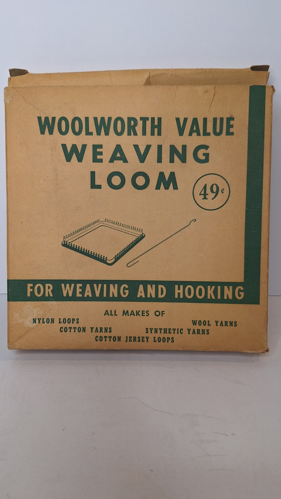 WEAVING LOOM 1940's 1950s Woolworth Value 7" Metal w/ Hook Instructions Box Vtg