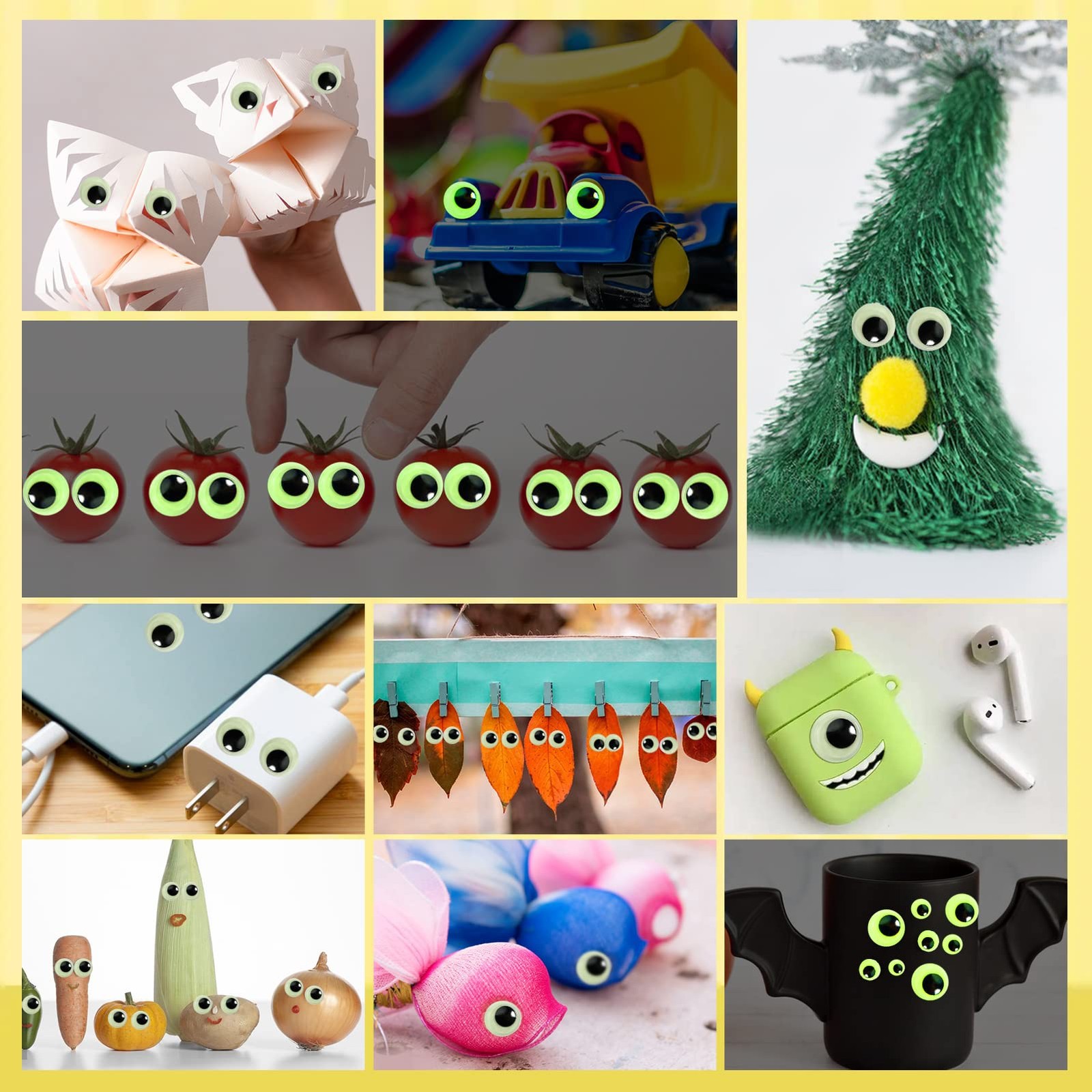 TOAOB 300pcs Glow in The Dark Wiggle Googly Eyes Self Adhesive Luminous Googl...