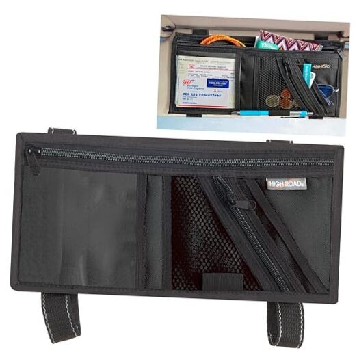 Car Visor Organizer with Secure Zip Pockets, Sunglasses Holder and Clear 1