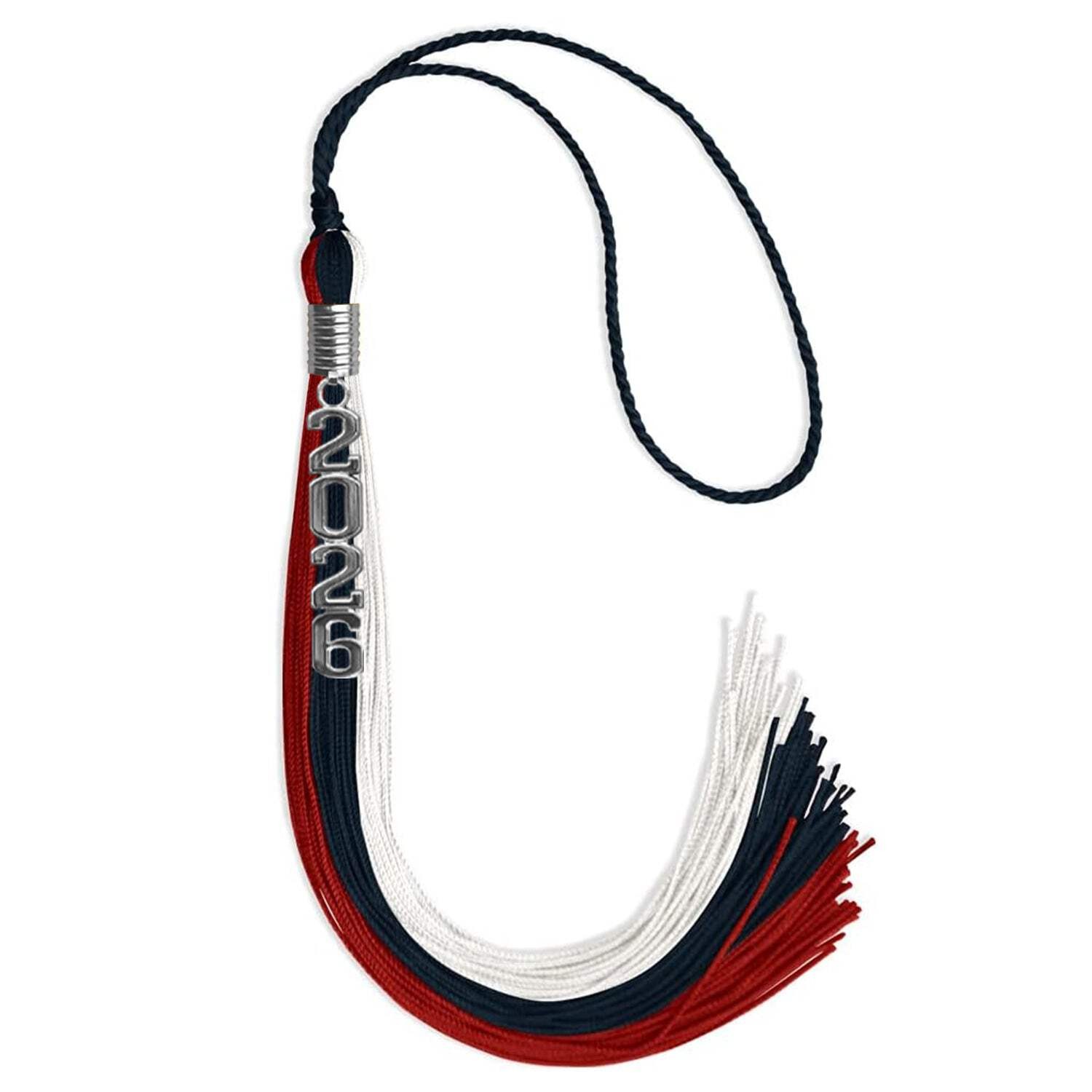 Endea Graduation Dark Navy Blue/Red/White Tassel With Silver Stacked Date Drop