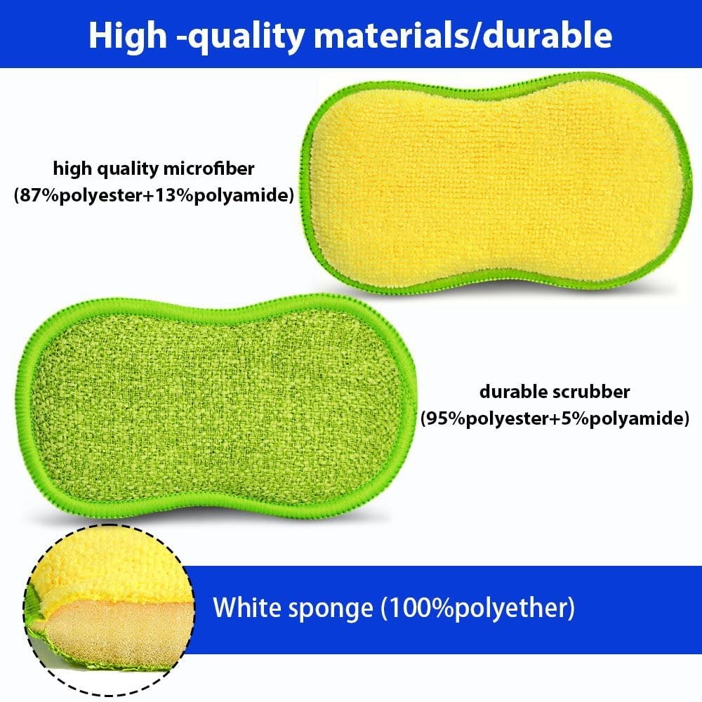12 Pack Multi-Purpose Scrub Sponges Kitchen by Non-Scratch Microfiber Sponge