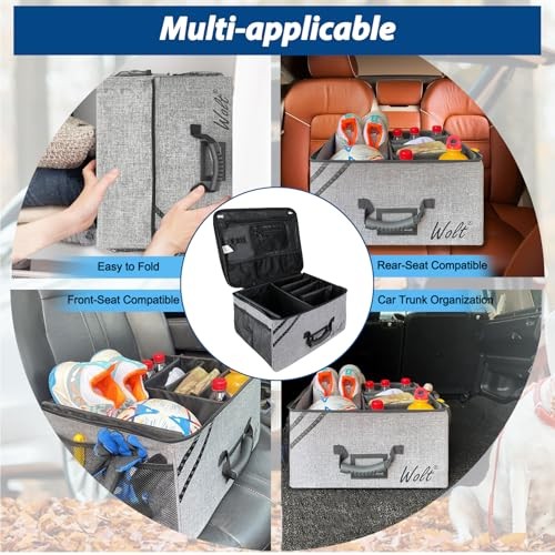 Car Trunk Organizer with Lid, Collapsible Multi Compartment SUV Organizer Gray