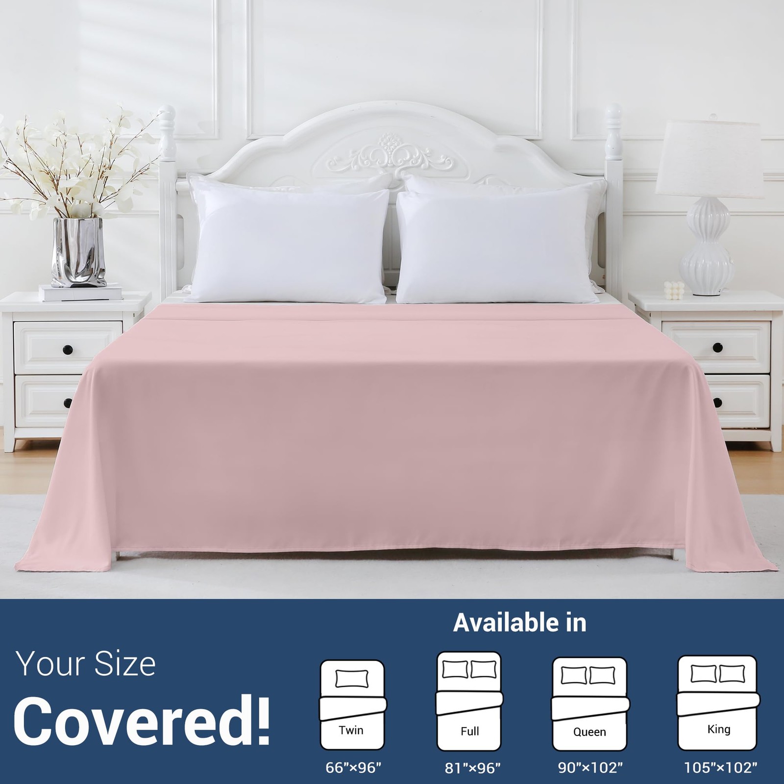 Twin Flat Sheet, Soft Brushed Microfiber Bedding, ColorCoded, 66"x96"