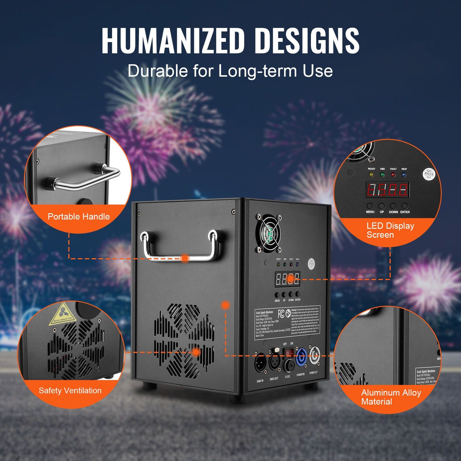 500W DMX Fireworks Controller, 6.6-13ft Adjustable Height, LED Screen