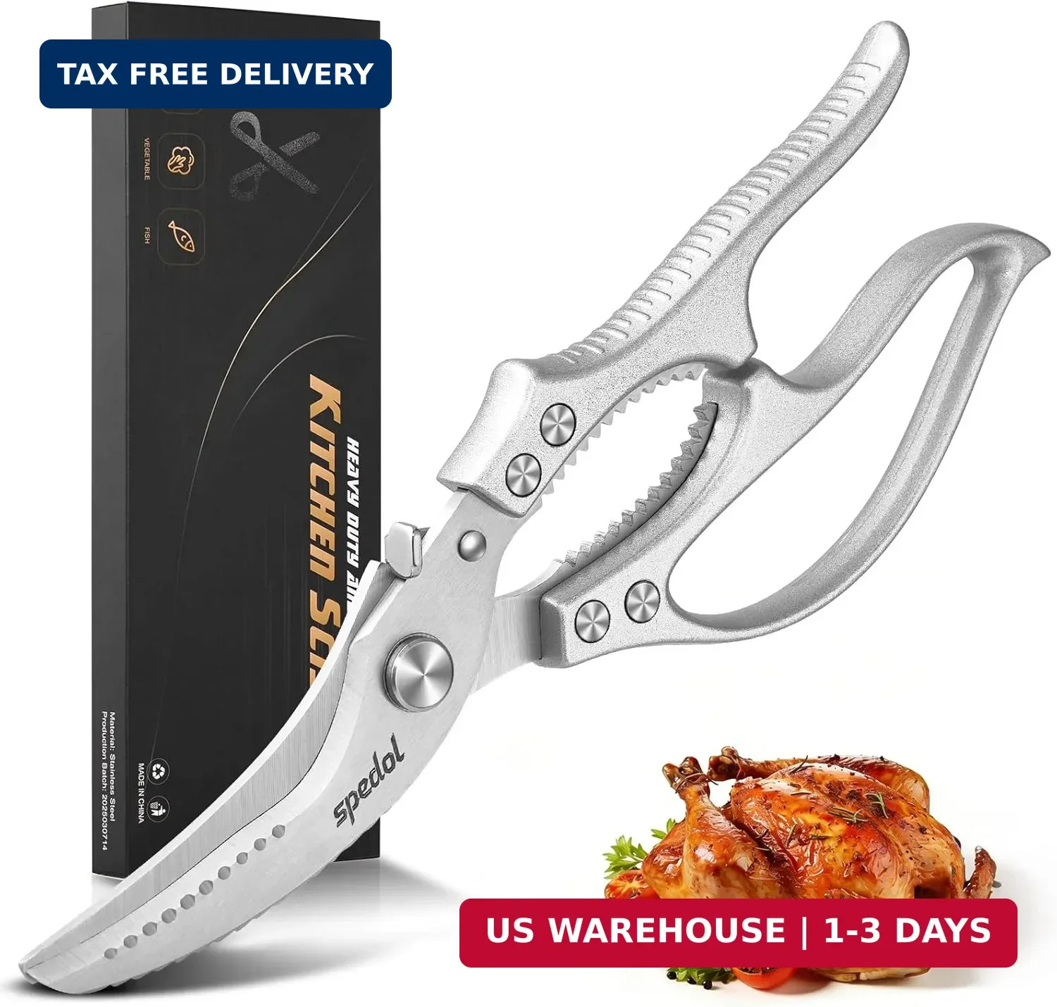 Kitchen Scissors Food Cutting: Heavy Duty Poultry Meat Shears | Stainless Steel