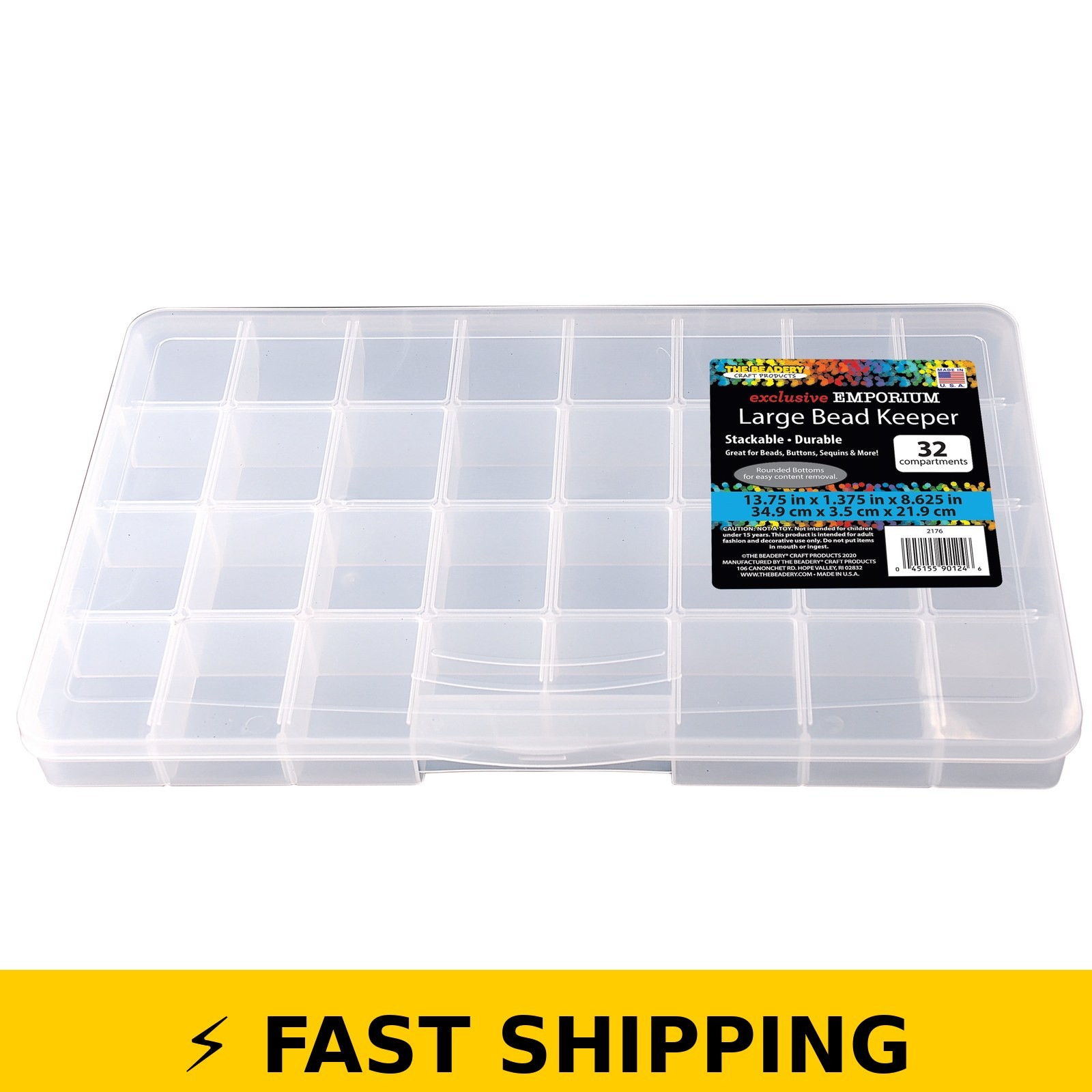 The Beadery 32 Compartment Large Bead Keeper Box - Clear Plastic