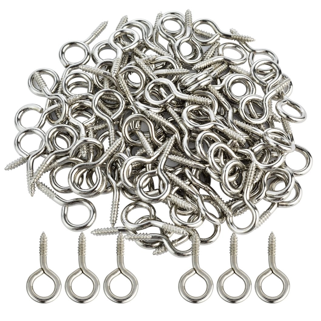 100Pack 1Inch Stainless Steel Screw Eye Hook Wood Screws for Wood Securing Cable