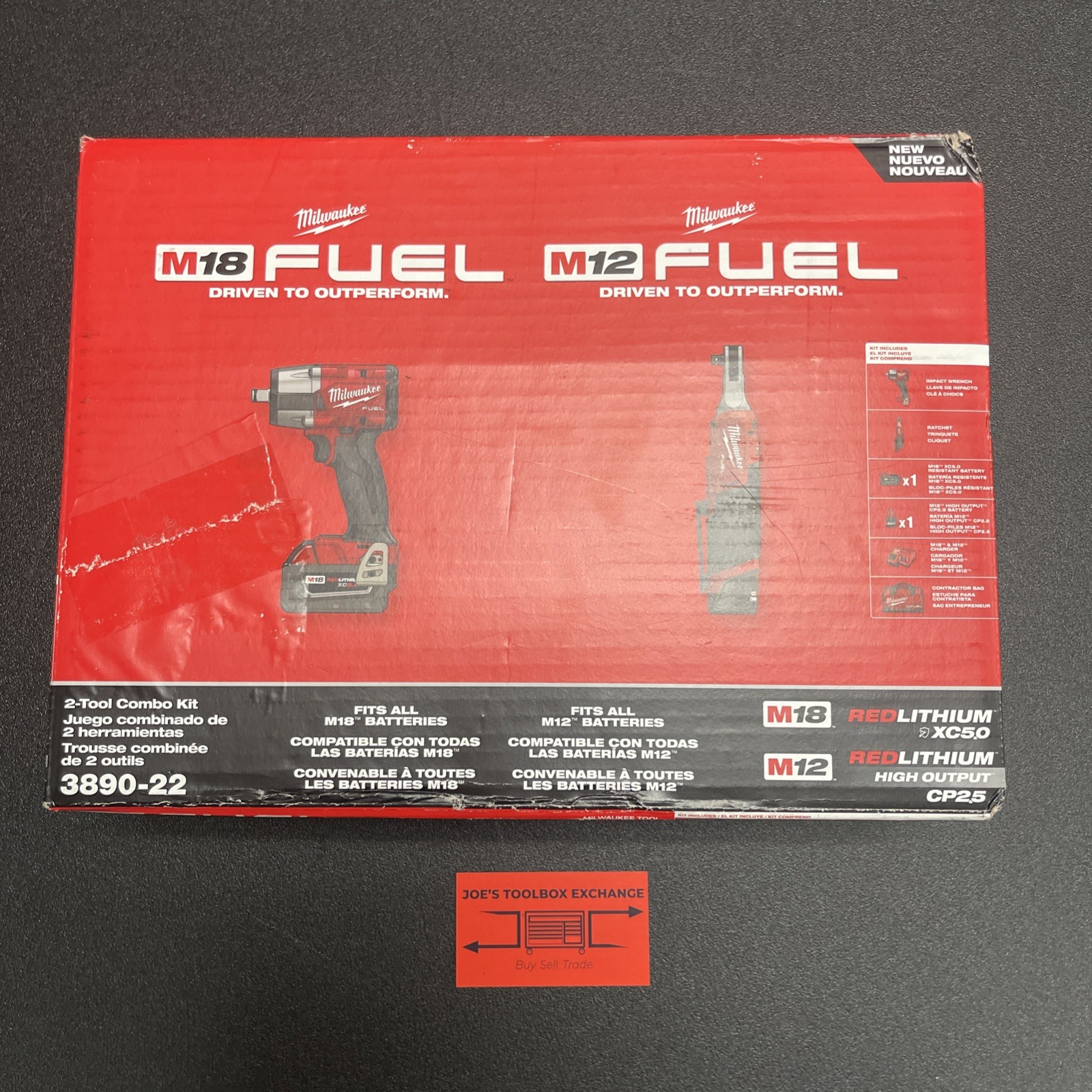 Milwaukee M18 Fuel 1/2" Impact Wrench & M12 3/8" Ratchet Tool Combo Kit 3890-22
