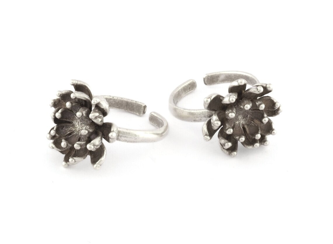 Lotus Flower Ring, Adjustable Ring,Antique Silver Plated brass 7 - 9US size 5151