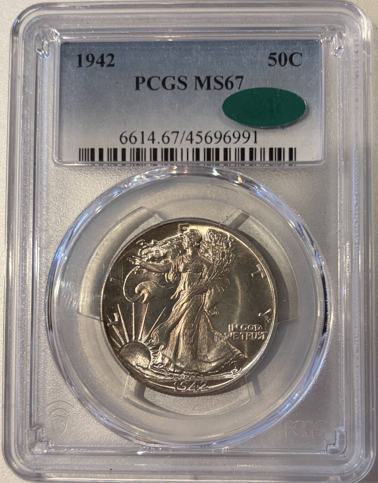 1942 P Half Dollar Liberty Walking PCGS MS-67 CAC