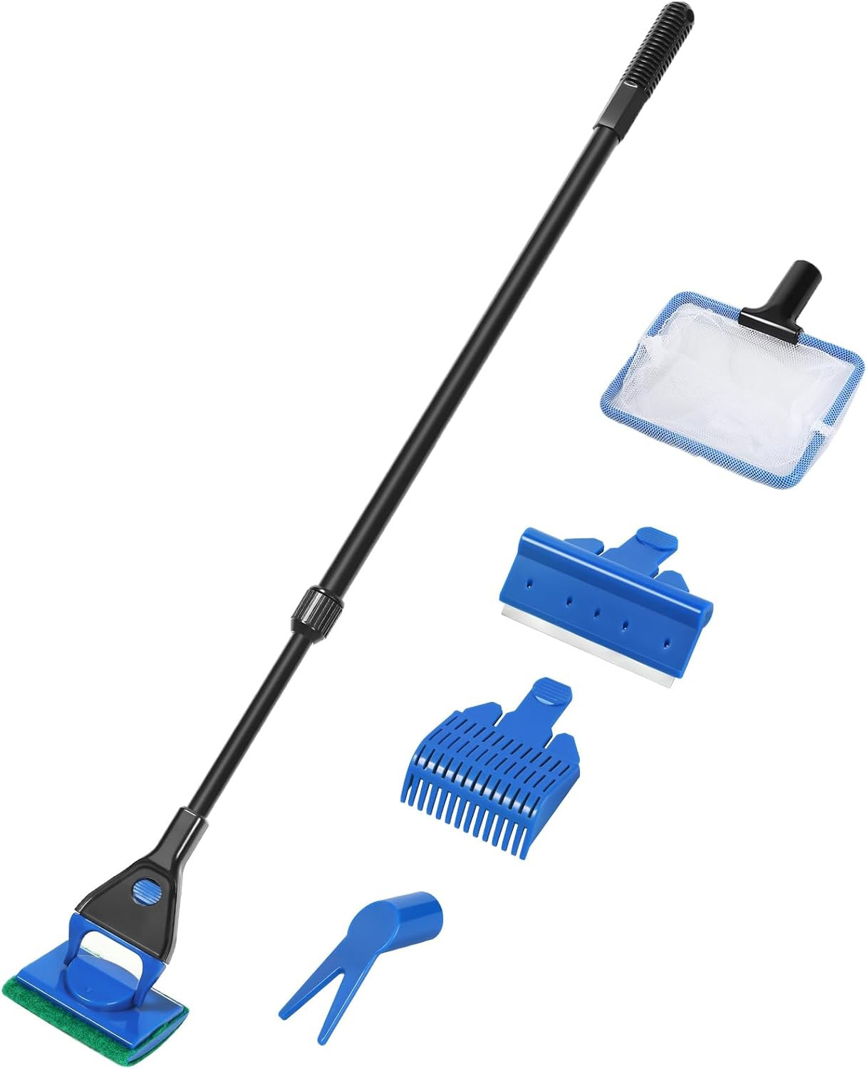 Aquarium Cleaning Tools, Fish Tank Cleaner Kit with Adjustable Long Handle, 5 in