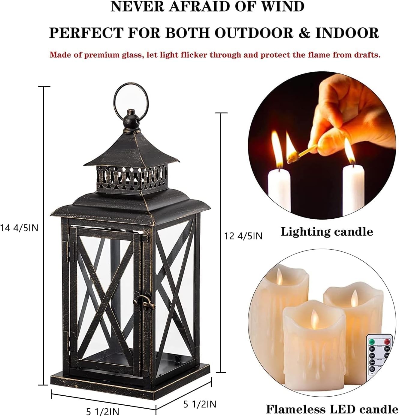 Lantern Decorative Indoor & Outdoor, Large Hanging Candle Lanterns Home Decor...