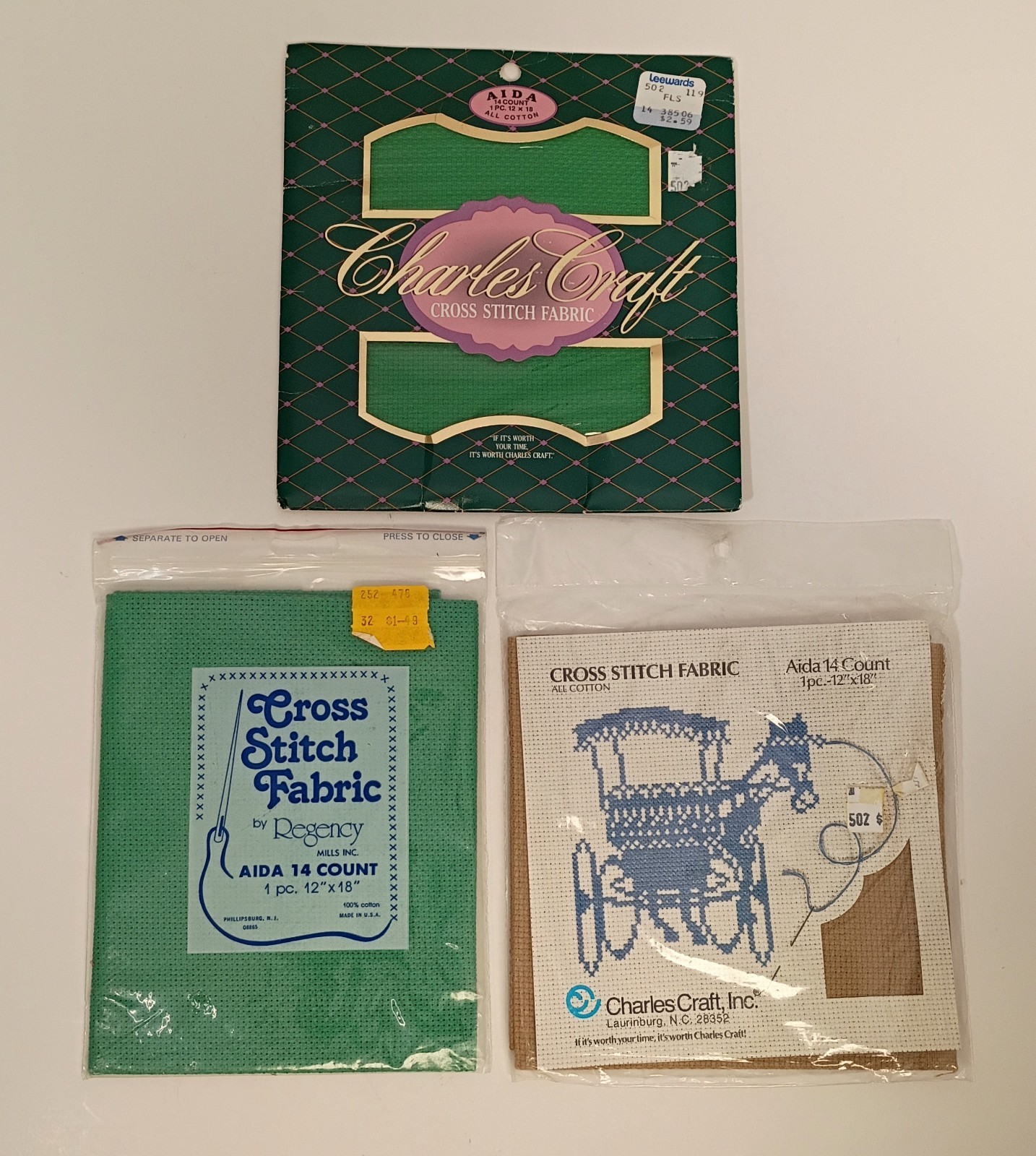 NIP Charles Craft/Regency Cross Stitch Fabric Lot of Three 14 Count