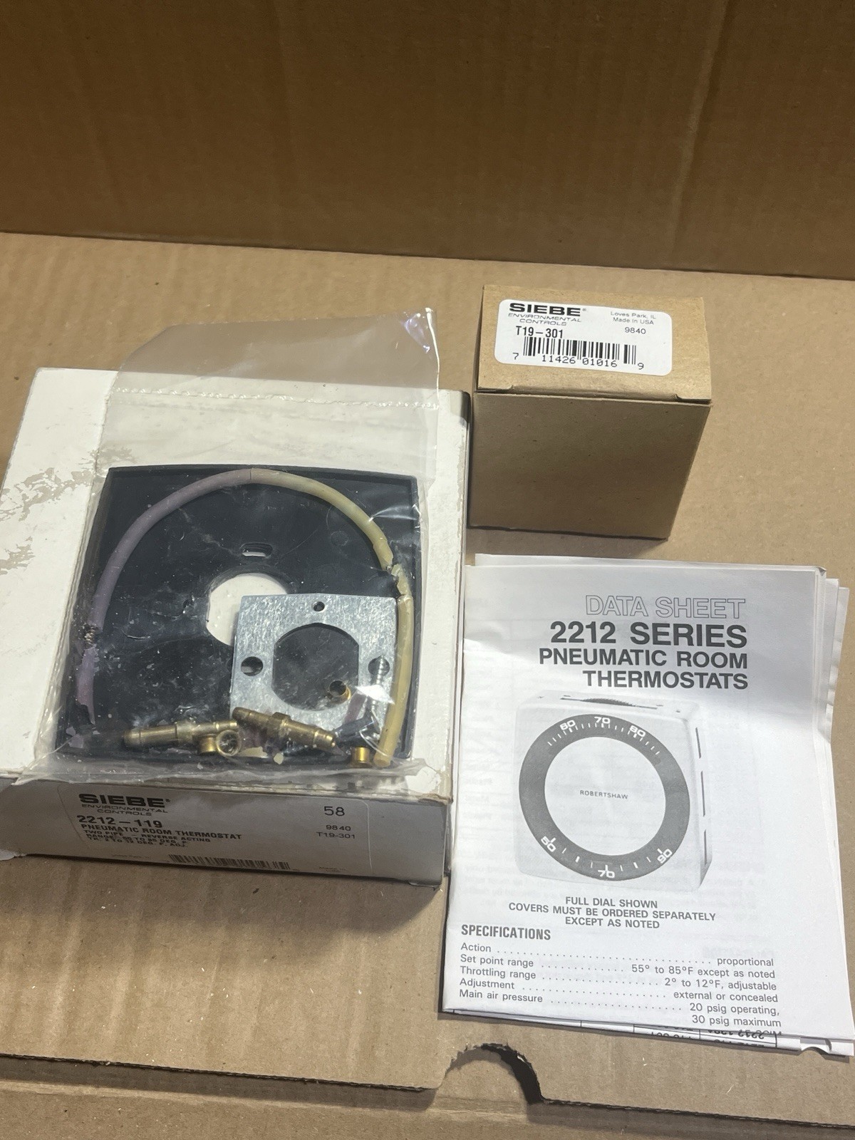 Siebe 2212-T19 Pneumatic Room Thermostat Heat-Off Dial w/ Data Sheet & HW