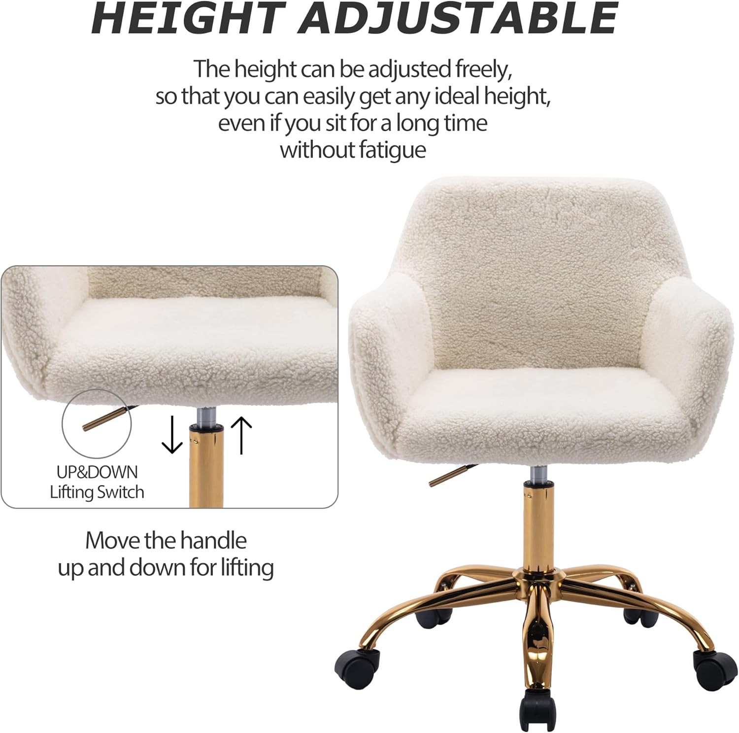 Faux Fur Office Desk Chair Comfy Swivel Armchair W/ Wheels Upholstered Fuzzy