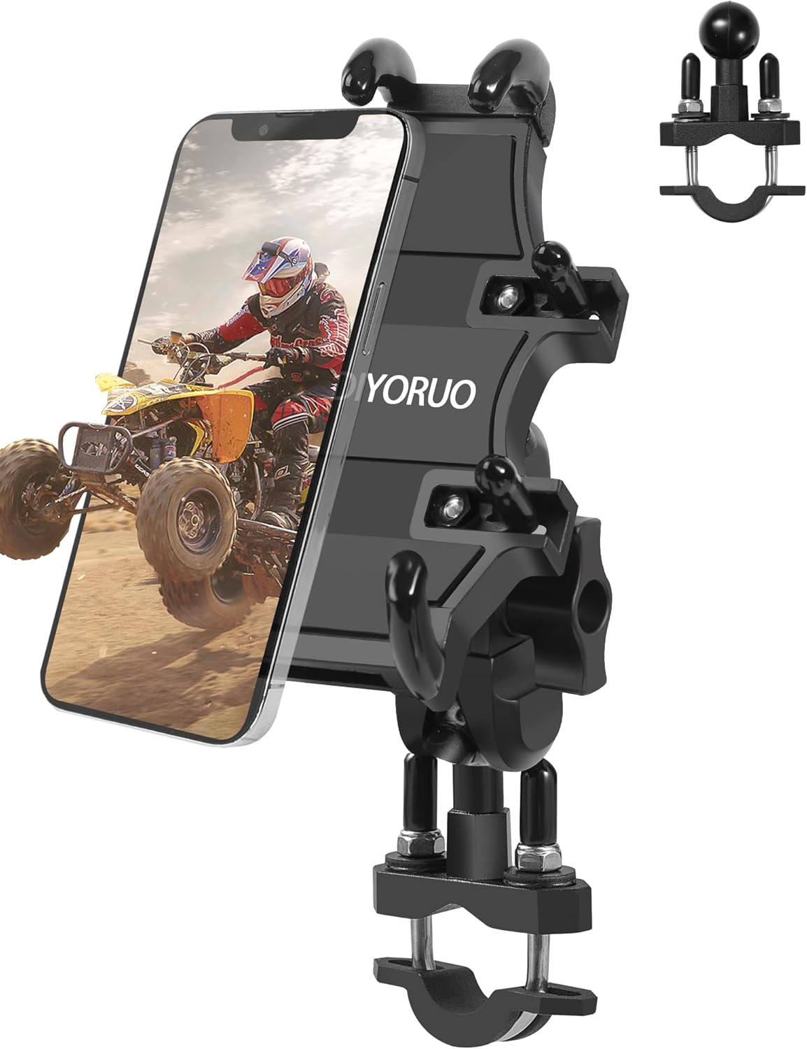 ZIDIYORUO ATV Phone Holder, Quad Mount, 8 Clamps Holds 19x10x7cm, Black